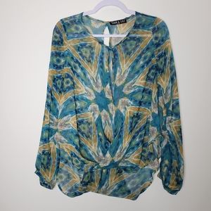 SAM&LILI Paris Artsy Sheer Blouse Top Size M/L